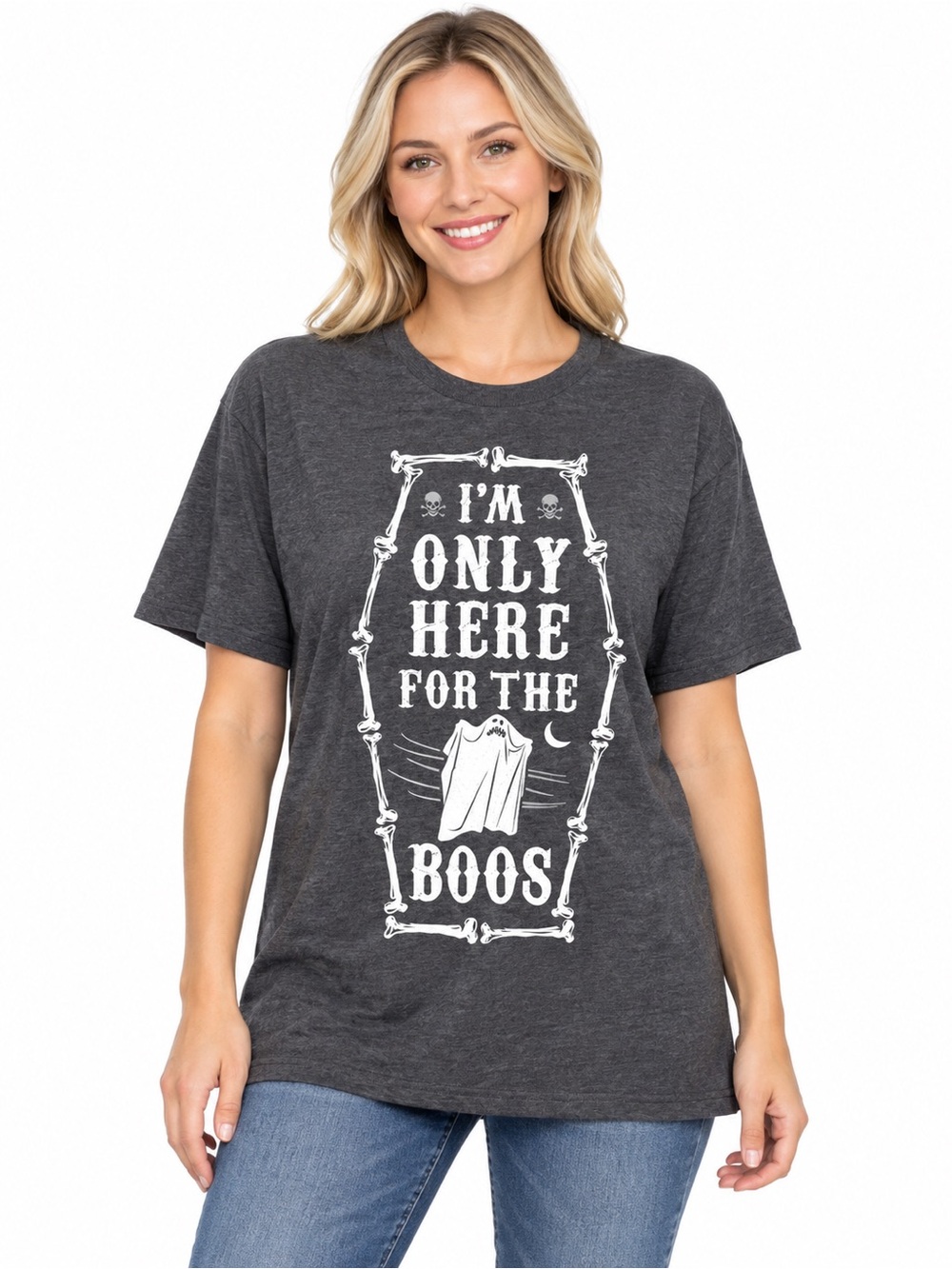 Women's 'I'm Only Here For The Boos' Graphic Tee - Dark Gray